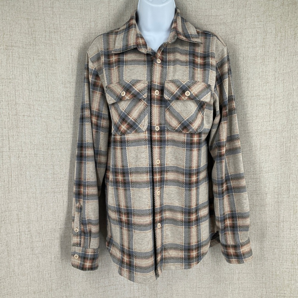 Lucky Brand Button Down Shirt Womens S Brown Plaid Western Soft Knit Neutral